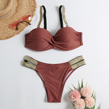 Purpdrank - Vintage Retro Bikini Patchwork Swimsuit Thong Brazilian Sexy Swimwear Female New Summer Micro V-bar Green Bathing Suits