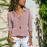 Purpdrank - Womens Soft Tops Blouses 2023 Autumn Long Sleeve Solid V-Neck Office Blouse Female Work Women Button Up Shirt Plus Size 5XL