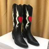 Purpdrank - Female Love Heart Mid Calf Boots For Women Cute Cowgirls Cowboy Chunky Heel Vintage Fashion Punk Western Boots Women