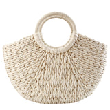 Purpdrank - Women Handbag Rattan Wicker Straw Woven Half-round Bag Large Capacity Female Casual Travel Tote Fashion Bolsos