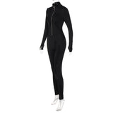 Purpdrank - Autumn Winter Female Clothing Solid Long Sleeve Zipper Jumpsuits Skinny Sexy Streetwear Rompers Fashion Women's Jumpsuit