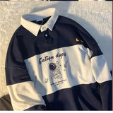 Purpdrank - Vintage Polo Collar Hoodies Women Korean Oversized Letter Print Sweatshirt Female Autumn Long Sleeve Harajuku Loose Buttons Tops