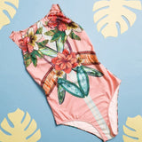 Purpdrank - Sexy Print One Piece Swimsuit Closed Large Size Swimwear Push Up Women Flower Vintage Body Swim Beach Pool Bathing Suit