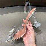 Purpdrank - New Rhinstone Butterfly PVC Transparent Women Pumps Ladies Slingbacks Slip On Pointed Toe Clear High Heeled Wedding Pumps Sandal