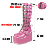 Purpdrank - INS Hot Brand New Gothic Street Women's Knee High Boots Platform Wedges High Heels Buckle Boots For Women Punk Shoes Woman