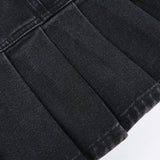 Purpdrank - New  Mall Goth Y2K High Waist Jean Skirts E-girl Aesthetics Black Denim Pleated Skirts with Big Pockets Grunge Punk Outfits