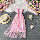 Purpdrank - Slip Dress Long Mesh Floral Dress Women Vintage Elegant Sexy Beach Dresses Woman Party Night Korean Kawaii Ruffle Backless