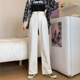 Purpdrank - Women White Casual Jeans New Arrival Autumn Korean Style All-match Loose High Waist Female Wide Leg Denim Pants