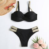 Purpdrank - Vintage Retro Bikini Patchwork Swimsuit Thong Brazilian Sexy Swimwear Female New Summer Micro V-bar Green Bathing Suits