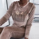 Purpdrank - Women Retro Round Neck Velvet Sweatshirt Pullover Autumn Winter Letter Print Sequin Hoodies Casual Long Sleeve Tops Jumper Mujer