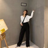 Purpdrank - Retro Solid Color Wild Straight Wide Leg Pants Female Spring New Korean Fashion High Waist Casual Long Pants