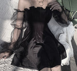 Purpdrank - Mesh Vintage Gothic Dresses egirl Aesthetic Transpanent Strap Pleated Dress Chic Punk Hip Hop Grunge Emo Alt Clothes