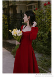 Purpdrank - Autumn Summer Women Red Velvet Dress Vintage Elegant Long & Short Sleeve Large Size Lady Party Night Dinner Dresses Vestidos