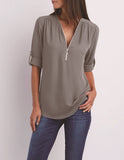 Purpdrank - Women Shirts Summer Autumn Casual V-neck Chiffon Blouse Women Top Camisa Feminina Long Sleeve Black White Ladies Blouses Shirt