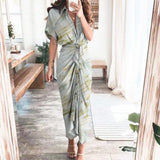 Purpdrank - 2023 New Bandage Single Breasted Dress Women Casual Short Sleeve Button Solid Maxi Dress For Woman Summer Holiday Style Dress