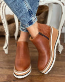 Purpdrank - Women Leather Boots Round Toe Side Zipper White Bottom Ladies Platform Shoes Solid Color Daily Walking Female Ankle booties