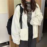 Purpdrank - Harajuku Women Zip-up Hoodies Plus Velvet Fleece Warm Winter Sweatshirts Jacket Casual Loose Stand Collar Oversized Hoodie