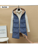 Purpdrank - Autumn Winter Two Sides Wear Long Vest Warm Hooded Waistcoat Women Coat Thicken Cotton Padded Female Sleeveless Jacket New
