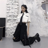 Purpdrank - Gothic Streetwear Women&#39;s Cargo Pants with Chain Punk Techwear Black Oversize Korean Fashion Wide Leg Trousers