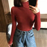 Purpdrank - Women's Turtleneck Sweater Autumn and Winter New Pullover Slim Bottoming Sweater Knitted Casual Long Sleeve Pull Femme 16675