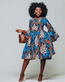 Purpdrank - Womens African Ankara Print Maxi Dress Traditional Casual Outfits Attire Fashion Lotus Sleeve V Neck African Dresses Women