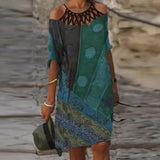 Purpdrank - Fashion Retro Printing Women Dress Sexy V-Neck Short Sleeve Loose Beach Homewear Dress Summer Casual Comfy Female Model Dress