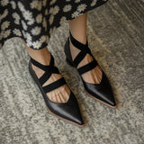 Purpdrank - New Genuine Leather Elastic Band Women Shoes Fashion Spring/Autumn Pointed Toe Shallow Pumps Thick Heel Shoes Woman Size 34-40