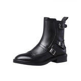 Purpdrank - winter new full leather low-heeled women's boots retro fashion all-match essential women's short boots pointed ankle boots