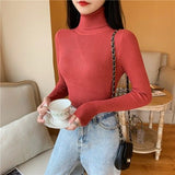 Purpdrank - New Women's Autumn Winter Turtleneck Pullovers Sweater Woman Primer Shirt Long Sleeve Short Slim-fit tight Jumper Top Solid