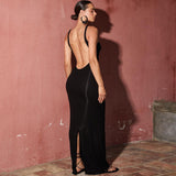 Purpdrank - Fashion Sexy O-neck Backless Long Maxi Evening Dresses Women Hollow Out Sleeveless Split Bodycon Party Dress for New Year