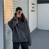 Purpdrank - Harajuku Women Zip-up Hoodies Plus Velvet Fleece Warm Winter Sweatshirts Jacket Casual Loose Stand Collar Oversized Hoodie