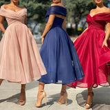 Purpdrank - Summer New Fashion Women A-Line Wedding Party Dress Sexy Off Shoulder Solid Long Dress Elegant Chic Wrap V Neck Ruffle Dresses