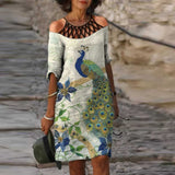 Purpdrank - Fashion Retro Printing Women Dress Sexy V-Neck Short Sleeve Loose Beach Homewear Dress Summer Casual Comfy Female Model Dress