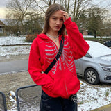 Purpdrank - Zip Up Gothic Black Hoodie y2k Women's Rhinestone Skull Casual Oversized Sweatshirt Punk E-girl Harajuku Long Sleeve Outerwear
