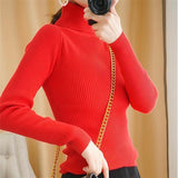 Purpdrank - New Women's Autumn Winter Turtleneck Pullovers Sweater Woman Primer Shirt Long Sleeve Short Slim-fit tight Jumper Top Solid