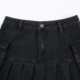 Purpdrank - New  Mall Goth Y2K High Waist Jean Skirts E-girl Aesthetics Black Denim Pleated Skirts with Big Pockets Grunge Punk Outfits