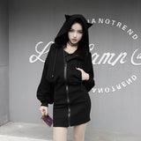 Purpdrank - Kawaii Hoodie Harajuku Long Sweatshirt Women Black Punk Gothic Hoodies Hoody Ladies Zip-up Autumn Cute Ear Cat Hoodies