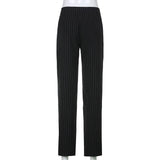 Purpdrank - Y2k E-girl Striped Print Gothic Suit Pants Black Slim High Waist Zipper Front Trousers Women Autumn Fashion Streetwear