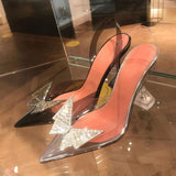 Purpdrank - New Rhinstone Butterfly PVC Transparent Women Pumps Ladies Slingbacks Slip On Pointed Toe Clear High Heeled Wedding Pumps Sandal