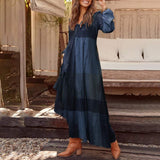 Purpdrank - Bohemian Shirt Dress Women's Maxi Sundress Spring Elegant Casual V Neck Ruflle Vestido Female Long Sleeve Tunic Robe