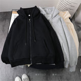 Purpdrank - Lazy Plush and Thick Zip-up Autumn And Winter Fashion Women Sweatshirt  hoodie coat  Korean Soild Color Long Sleeve Female