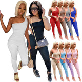Purpdrank - Sexy One Shoulder Long Jumpsuit Women Sleeveless Casual Rompers Summer Spring Solid One Piece Outfit Bodycon Jumpsuit