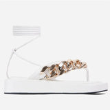 Purpdrank - Women Sandals Rock Style Heels Sandals Summer Shoes Women Lace Up Platform Sandalias Mujer Chain Flip Flops Women Wedges Shoes