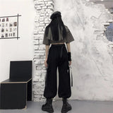 Purpdrank - Gothic Streetwear Women&#39;s Cargo Pants with Chain Punk Techwear Black Oversize Korean Fashion Wide Leg Trousers