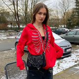 Purpdrank - Zip Up Gothic Black Hoodie y2k Women's Rhinestone Skull Casual Oversized Sweatshirt Punk E-girl Harajuku Long Sleeve Outerwear