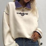 Purpdrank - Autumn Women Hoodie Sweatshirt Vintage Casual Loose Stand Collar Zipper Letter Print Long Sleeve Oversized Tops Hoody Pullover