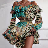 Purpdrank - Sexy Off Shoulder Ruffle Mini Dresses Women Elegant Slash Neck Summer Beach Dress Casual Vintage Floral Print Ladies Party Dress