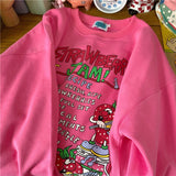 Purpdrank - New Harajuku Retro Top Strawberry Print Hoodie Women Loose Streetwear Sweatshirt American Retro Oversized Pullover