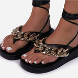 Purpdrank - Women Sandals Rock Style Heels Sandals Summer Shoes Women Lace Up Platform Sandalias Mujer Chain Flip Flops Women Wedges Shoes