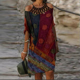 Purpdrank - Fashion Retro Printing Women Dress Sexy V-Neck Short Sleeve Loose Beach Homewear Dress Summer Casual Comfy Female Model Dress
